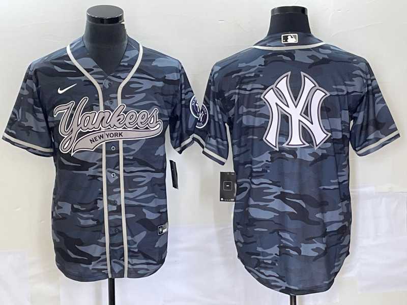 Mens New York Yankees Gray Camo Team Big Logo With Patch Cool Base Stitched Baseball Jersey->new york yankees->MLB Jersey